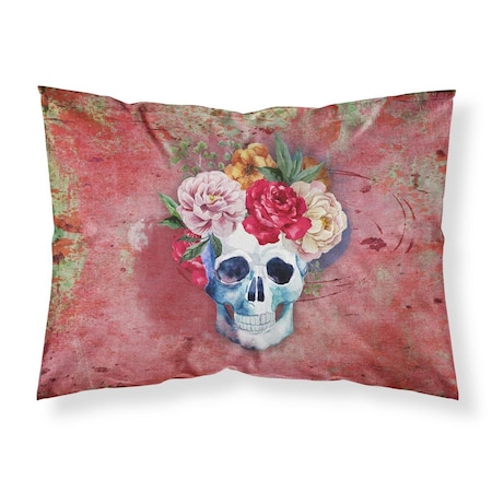 Jensendistributionservices Day of the Dead Red Flowers Skull Fabric Standard Pillowcase MI2550412